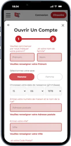 Formulaire d’inscription Lucky31 avec les champs d’informations personnelles requis pour créer et vérifier un compte joueur.