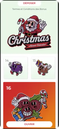 Écran promotionnel Lucky31 affichant un calendrier événementiel avec bonus quotidiens accessibles aux joueurs inscrits.